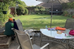 Spray away from patio